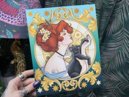 Art Nouveau Gold Woman & Black Cat A4 Gallery Wall Print - thumbnail 1
