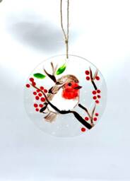 Hand Painted Robin Christmas Bauble Glass Hanging Decoration