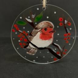 Hand Painted Robin Christmas Bauble Glass Hanging Decoration - thumbnail 2