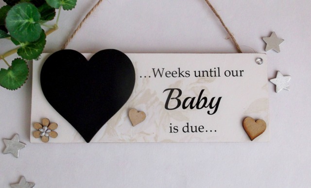 Weeks Until Our Baby Is Due Chalkboard Wooden Plaque - image 1