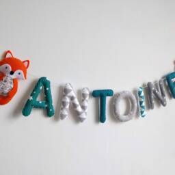 Fabric Name Garland/Letters Banner/Baby Room Decoration/Wall Art Nursery/ Fox Grey Blue Design - thumbnail 3
