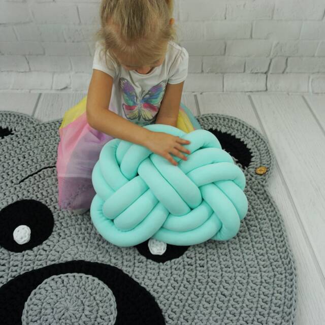 "Mint Knot Pillow Handmade Cotton Decorative Cushion - 12.6""x16.14" - image 1