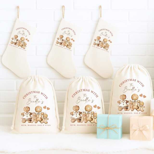 Gingerbread Stocking Custom & Sack Personalized Christmas Stockings Gift Bags Family Holiday Gifts - image 1