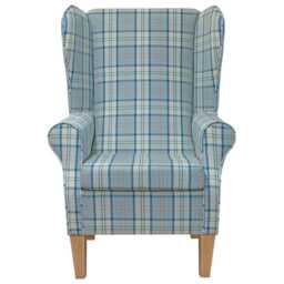 Large Blue & Cream Plaid High Back Chair - Upholstered Armchair Handmade in Britain - thumbnail 2
