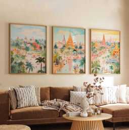 Set Of 3 Cambodia Posters, Prints, Travel Wall Art Set, Temple Landscape Angkor Wat Posters