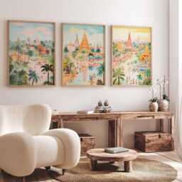 Set Of 3 Cambodia Posters, Prints, Travel Wall Art Set, Temple Landscape Angkor Wat Posters - thumbnail 4
