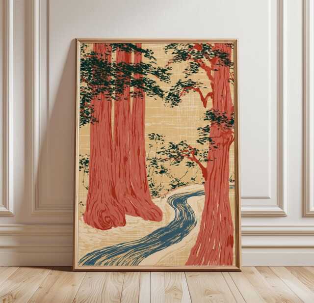 Cedar Forest Poster, Woodland Landscape Wall Art, Nature Print - image 1