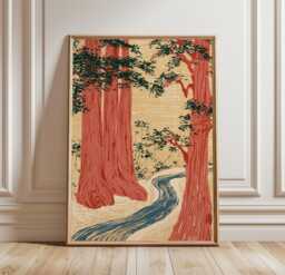 Cedar Forest Poster, Woodland Landscape Wall Art, Nature Print - thumbnail 1