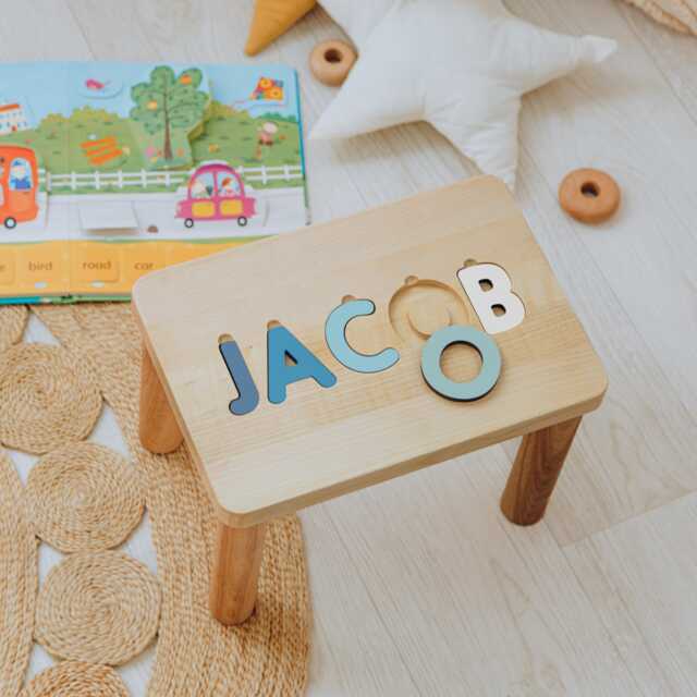 Name Puzzle Step Stool Bench Toddler With Baby Boy Birthday Gif Shower Gift Wooden Chair Gifts For Kids - image 1