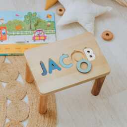 Name Puzzle Step Stool Bench Toddler With Baby Boy Birthday Gif Shower Gift Wooden Chair Gifts For Kids - thumbnail 1