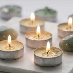 Green Aventurine Tea-Light Candles, Gardenia Scent, , Altar Rock Candle, Witchy Decor, Chakra Wedding Favors, Herbs - thumbnail 3