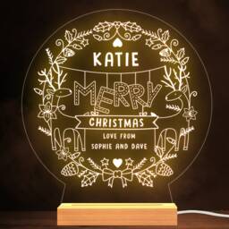 Merry Christmas Wreath Reindeer Gift Detail Personalised Lamp Night Light - thumbnail 1