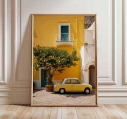 Mediterranean Lemon Tree Wall Art Print Vintage Car Poster Italian Summer Decor Amalfi Coast Travel Photography Kitchen Dining Room - thumbnail 1