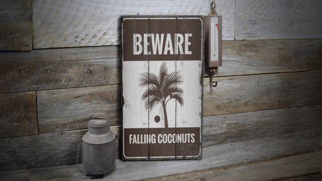 Coconut Decor Sign, Palm Tree Wood Gift Ocean Lifestyle, Decor, Wooden Sale Wall - Old Sign - image 1