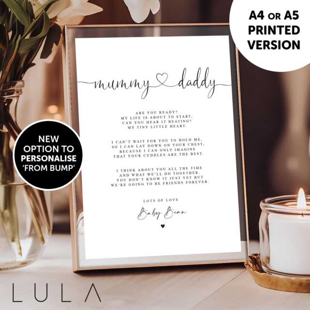 Personalised Mummy & Daddy To Be Poem From Bump Or Twins A4 Print New Parents Christmas Gift Pregnancy Reveal & - image 1