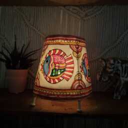 Hand Painted Leather Fish Lampshade Boho Nautical Decor - thumbnail 2