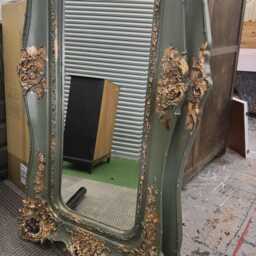 French Louis Ornate Mirror Painted & Gilded Green Gold Leaf - thumbnail 3