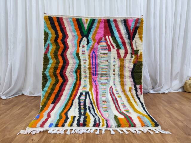 Handmade Wool Boujaad Rug, Colorful Abstract Berber Carpet, 4.03 Ft X 5.01 - image 1