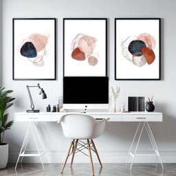Masculine 3 Piece Wall Art For A Maximalist Home Office Desk Decor, Large Trendy Mid Century Gallery Set Framed Mens Bedroom - thumbnail 1