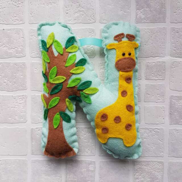 Personalised Animal Hanging Letter. 18cm Decorated Felt Initial. Rainbow Letter, Name, Baby Gift Childrens Bedroom Decor Stocking Filler - image 1