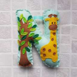Personalised Animal Hanging Letter. 18cm Decorated Felt Initial. Rainbow Letter, Name, Baby Gift Childrens Bedroom Decor Stocking Filler - thumbnail 1