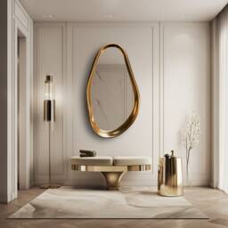 Asymmetrical Gold Frame Mirror Modern Home & Wall Decor, Vanity, Bathroom, Living Room Mirror - thumbnail 2