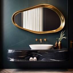 Asymmetrical Gold Frame Mirror Modern Home & Wall Decor, Vanity, Bathroom, Living Room Mirror - thumbnail 3