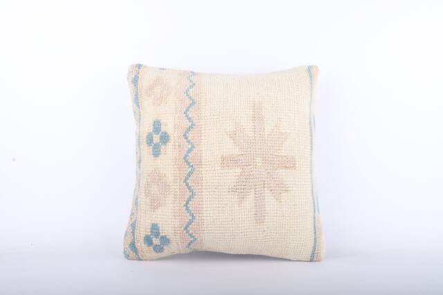 Handmade Turkish Kilim Pillow Embroidered Wool Cushion - 18''x18'' - image 1