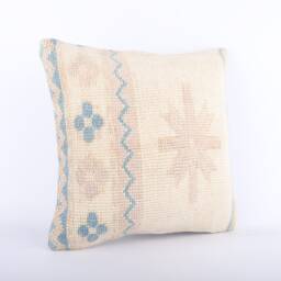 Handmade Turkish Kilim Pillow Embroidered Wool Cushion - 18''x18'' - thumbnail 2