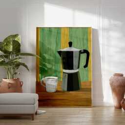 Moka Pot Coffee Poster, Mid Century Kitchen Art, Retro Cafe Print, Minimalist Still Life Artwork, Modern Espresso Wall Decor - thumbnail 3