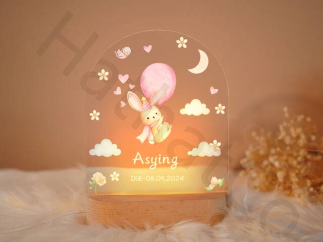 Personalized Bunny Night Light Moon & Stars Nursery Decor - image 1