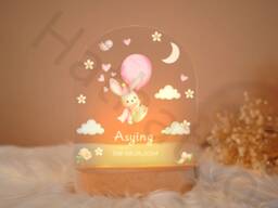 Personalized Bunny Night Light Moon & Stars Nursery Decor - thumbnail 1