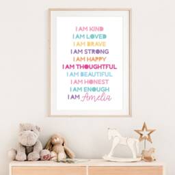 Girls Affirmation Prints, Bedroom Decor, I Am, Positive, Personalised Affirmations, Kids Wall Art, Playroom - thumbnail 2
