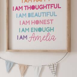 Girls Affirmation Prints, Bedroom Decor, I Am, Positive, Personalised Affirmations, Kids Wall Art, Playroom - thumbnail 3