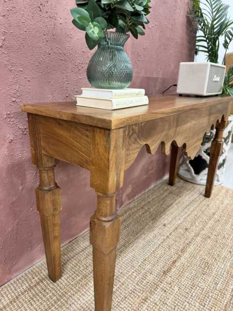 Hand-Carved Mango Wood Console Table - Creamwashed Finish
