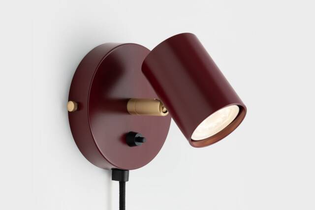 Lea Mid Century Modern Plug-In Wall Sconce Burgundy Red With Shades Flush Mount Vanity Light Bedside Lamp Retro Fixture - image 1