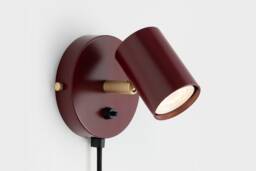 Lea Mid Century Modern Plug-In Wall Sconce Burgundy Red With Shades Flush Mount Vanity Light Bedside Lamp Retro Fixture - thumbnail 1