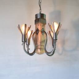 Rustic Wood & Wrought Iron Chandelier, Ceilling Light, Foyer Farmhouse Chandelier Lighting, Log Cabin Lighting - thumbnail 3