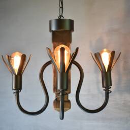 Rustic Wood & Wrought Iron Chandelier, Ceilling Light, Foyer Farmhouse Chandelier Lighting, Log Cabin Lighting - thumbnail 2