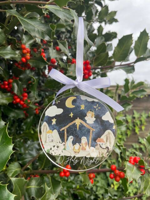 Nativity Christmas Bauble - Tree Nativity Scene Christian Gifts Religious Gift O Holy Night Xmas - image 1