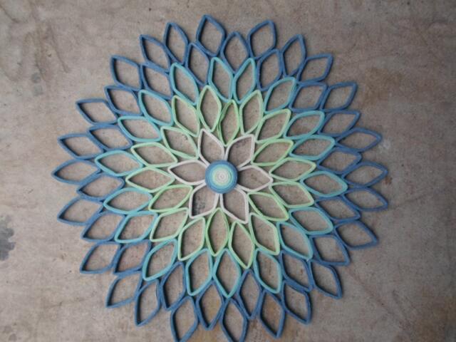 Handmade Paper Dahlia Wall Art Blue Green Floral Home Decor - image 1