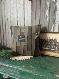 Green Wool Tweed Patchwork Pillow, Recycled, Handmade, Eco Friendly Decor - thumbnail 1