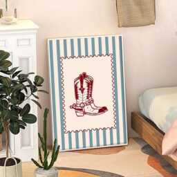 striped Cowboy Boots Art Canvas Poster, Trendy Wall Art, Girls Aesthetic Decor, Retro Home Printed Gift - thumbnail 3