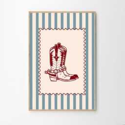 striped Cowboy Boots Art Canvas Poster, Trendy Wall Art, Girls Aesthetic Decor, Retro Home Printed Gift - thumbnail 2