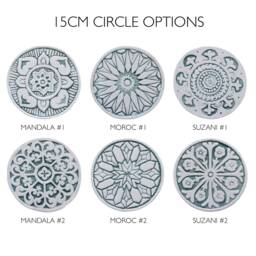 Ceramic Mandala Wall Art Outdoor Garden Decor, Set Of 10, Aqua & White - thumbnail 3