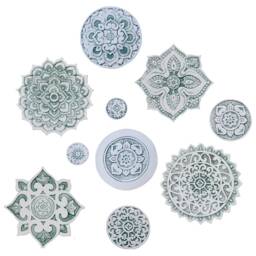 Ceramic Mandala Wall Art Outdoor Garden Decor, Set Of 10, Aqua & White - thumbnail 2