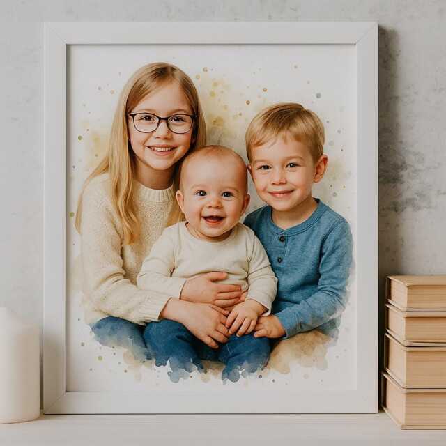 Custom Watercolour Grandchildren Portrait - Personalised Illustration From Photo - Gift For Grandparents & Family Keepsake - image 1