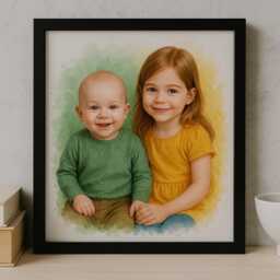 Custom Watercolour Grandchildren Portrait - Personalised Illustration From Photo - Gift For Grandparents & Family Keepsake - thumbnail 2