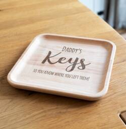 Key Tray - Personalised Holder Bowl Wooden Gift For Him Fathers Day Dad Engraved Lc547 - thumbnail 1