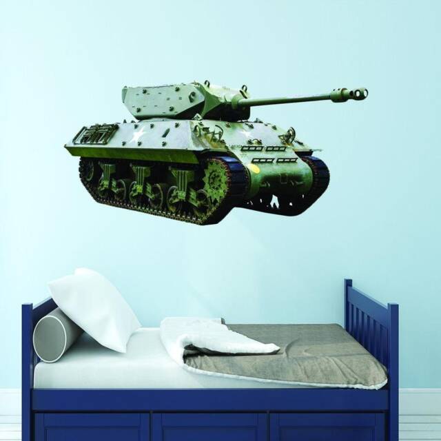 Military Tank Vinyl Wall Stickers - Army Camouflauge Art Decor Peel & Stick Reusable Fabric Decal Vwaq Pas16 - image 1